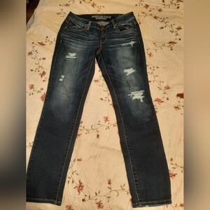 American Eagle Distressed High Rise Jegging size 10 Short Dark Wash